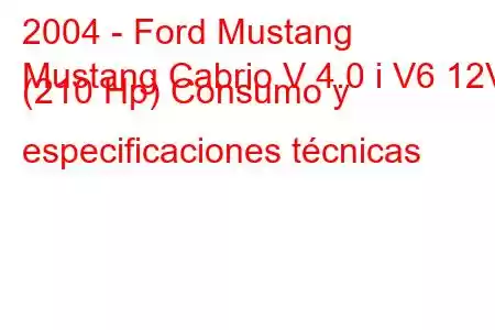 2004 - Ford Mustang
Mustang Cabrio V 4.0 i V6 12V (210 Hp) Consumo y especificaciones técnicas