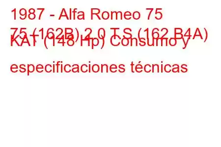 1987 - Alfa Romeo 75
75 (162B) 2.0 T.S (162.B4A) KAT (148 Hp) Consumo y especificaciones técnicas