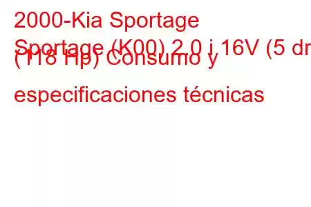 2000-Kia Sportage
Sportage (K00) 2.0 i 16V (5 dr) (118 Hp) Consumo y especificaciones técnicas