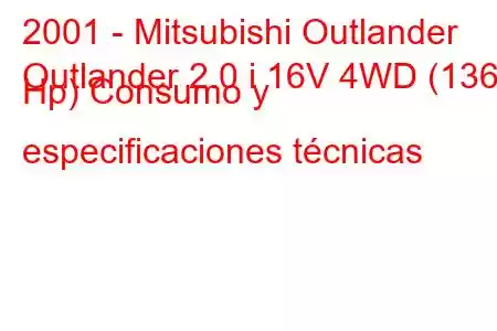 2001 - Mitsubishi Outlander
Outlander 2.0 i 16V 4WD (136 Hp) Consumo y especificaciones técnicas