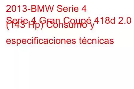 2013-BMW Serie 4
Serie 4 Gran Coupé 418d 2.0 (143 Hp) Consumo y especificaciones técnicas