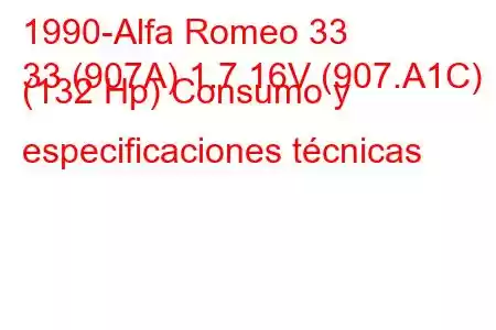 1990-Alfa Romeo 33
33 (907A) 1.7 16V (907.A1C) (132 Hp) Consumo y especificaciones técnicas