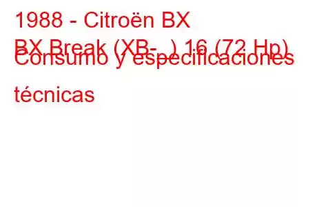 1988 - Citroën BX
BX Break (XB-_) 16 (72 Hp) Consumo y especificaciones técnicas