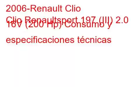 2006-Renault Clio
Clio Renaultsport 197 (III) 2.0 i 16V (200 Hp) Consumo y especificaciones técnicas