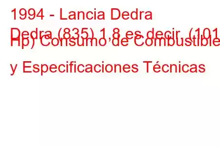 1994 - Lancia Dedra
Dedra (835) 1,8 es decir. (101 Hp) Consumo de Combustible y Especificaciones Técnicas