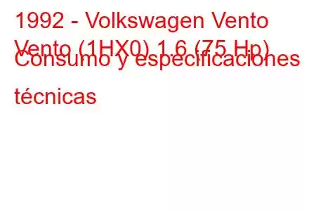 1992 - Volkswagen Vento
Vento (1HX0) 1.6 (75 Hp) Consumo y especificaciones técnicas