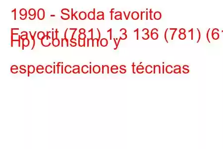 1990 - Skoda favorito
Favorit (781) 1.3 136 (781) (61 Hp) Consumo y especificaciones técnicas