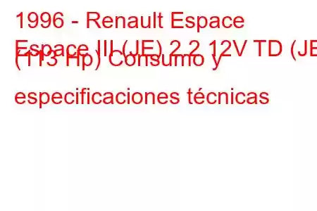 1996 - Renault Espace
Espace III (JE) 2.2 12V TD (JE) (113 Hp) Consumo y especificaciones técnicas