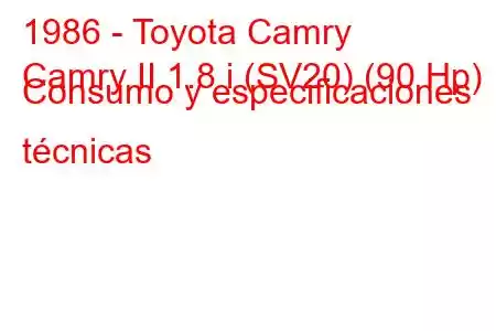 1986 - Toyota Camry
Camry II 1.8 i (SV20) (90 Hp) Consumo y especificaciones técnicas