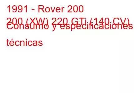 1991 - Rover 200
200 (XW) 220 GTi (140 CV) Consumo y especificaciones técnicas