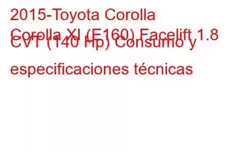 2015-Toyota Corolla
Corolla XI (E160) Facelift 1.8 CVT (140 Hp) Consumo y especificaciones técnicas