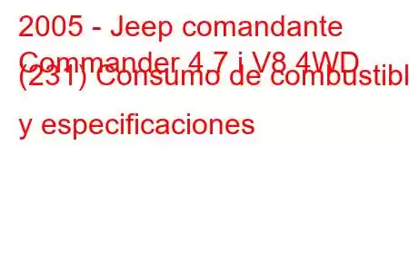 2005 - Jeep comandante
Commander 4.7 i V8 4WD (231) Consumo de combustible y especificaciones