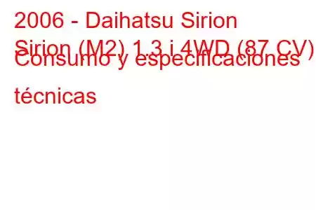 2006 - Daihatsu Sirion
Sirion (M2) 1.3 i 4WD (87 CV) Consumo y especificaciones técnicas