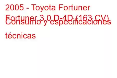 2005 - Toyota Fortuner
Fortuner 3.0 D-4D (163 CV) Consumo y especificaciones técnicas