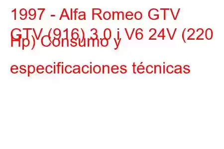 1997 - Alfa Romeo GTV
GTV (916) 3.0 i V6 24V (220 Hp) Consumo y especificaciones técnicas