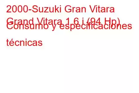 2000-Suzuki Gran Vitara
Grand Vitara 1.6 i (94 Hp) Consumo y especificaciones técnicas