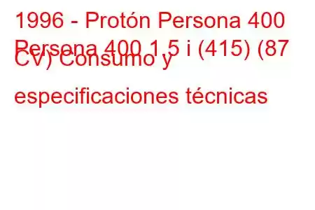 1996 - Protón Persona 400
Persona 400 1.5 i (415) (87 CV) Consumo y especificaciones técnicas