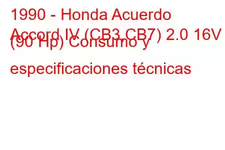 1990 - Honda Acuerdo
Accord IV (CB3,CB7) 2.0 16V (90 Hp) Consumo y especificaciones técnicas