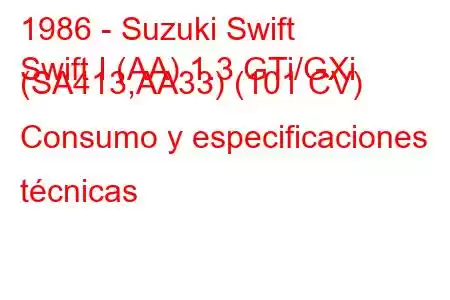 1986 - Suzuki Swift
Swift I (AA) 1.3 GTi/GXi (SA413,AA33) (101 CV) Consumo y especificaciones técnicas