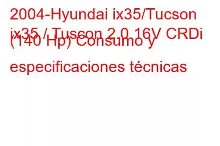 2004-Hyundai ix35/Tucson
ix35 / Tuscon 2.0 16V CRDi (140 Hp) Consumo y especificaciones técnicas