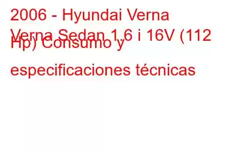 2006 - Hyundai Verna
Verna Sedan 1.6 i 16V (112 Hp) Consumo y especificaciones técnicas