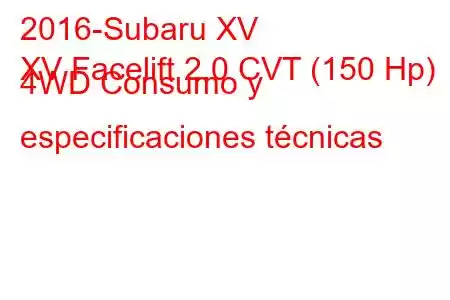 2016-Subaru XV
XV Facelift 2.0 CVT (150 Hp) 4WD Consumo y especificaciones técnicas