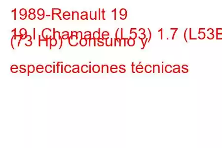 1989-Renault 19
19 I Chamade (L53) 1.7 (L53B) (73 Hp) Consumo y especificaciones técnicas