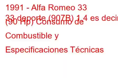 1991 - Alfa Romeo 33
33 deporte (907B) 1,4 es decir. (90 Hp) Consumo de Combustible y Especificaciones Técnicas