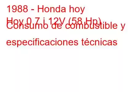 1988 - Honda hoy
Hoy 0.7 i 12V (58 Hp) Consumo de combustible y especificaciones técnicas