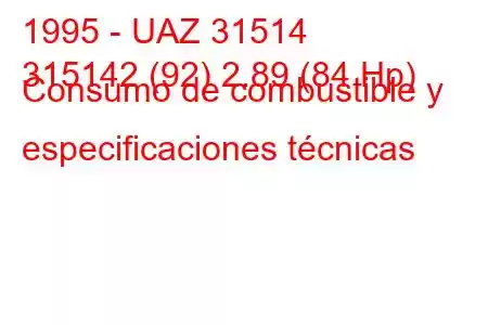 1995 - UAZ 31514
315142 (92) 2.89 (84 Hp) Consumo de combustible y especificaciones técnicas