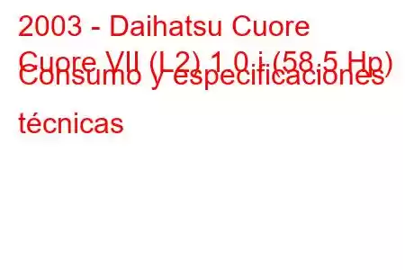 2003 - Daihatsu Cuore
Cuore VII (L2) 1.0 i (58.5 Hp) Consumo y especificaciones técnicas