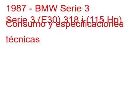 1987 - BMW Serie 3
Serie 3 (E30) 318 i (115 Hp) Consumo y especificaciones técnicas