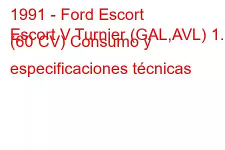 1991 - Ford Escort
Escort V Turnier (GAL,AVL) 1.3 (60 CV) Consumo y especificaciones técnicas