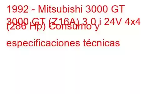 1992 - Mitsubishi 3000 GT
3000 GT (Z16A) 3.0 i 24V 4x4 (286 Hp) Consumo y especificaciones técnicas