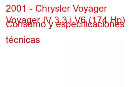 2001 - Chrysler Voyager
Voyager IV 3.3 i V6 (174 Hp) Consumo y especificaciones técnicas