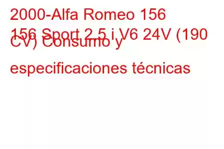 2000-Alfa Romeo 156
156 Sport 2.5 i V6 24V (190 CV) Consumo y especificaciones técnicas