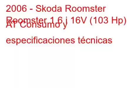 2006 - Skoda Roomster
Roomster 1.6 i 16V (103 Hp) AT Consumo y especificaciones técnicas