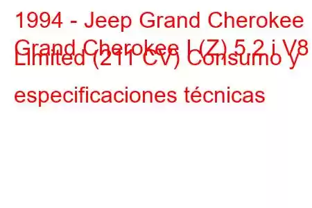 1994 - Jeep Grand Cherokee
Grand Cherokee I (Z) 5.2 i V8 Limited (211 CV) Consumo y especificaciones técnicas