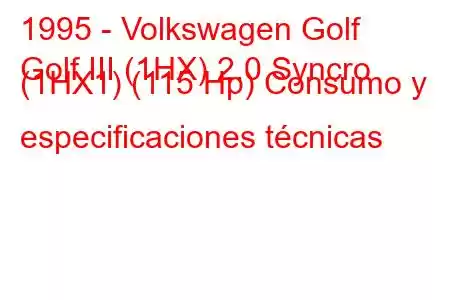 1995 - Volkswagen Golf
Golf III (1HX) 2.0 Syncro (1HX1) (115 Hp) Consumo y especificaciones técnicas