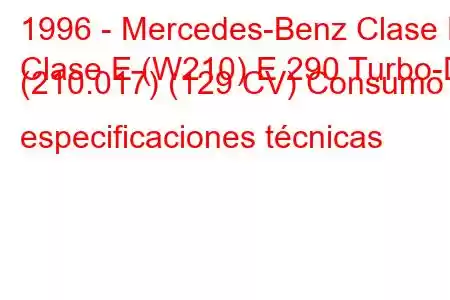 1996 - Mercedes-Benz Clase E
Clase E (W210) E 290 Turbo-D (210.017) (129 CV) Consumo y especificaciones técnicas