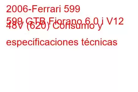 2006-Ferrari 599
599 GTB Fiorano 6.0 i V12 48V (620) Consumo y especificaciones técnicas