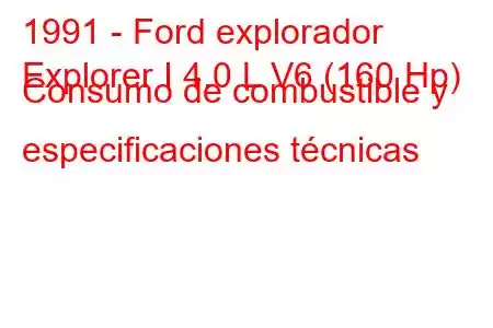 1991 - Ford explorador
Explorer I 4.0 L V6 (160 Hp) Consumo de combustible y especificaciones técnicas