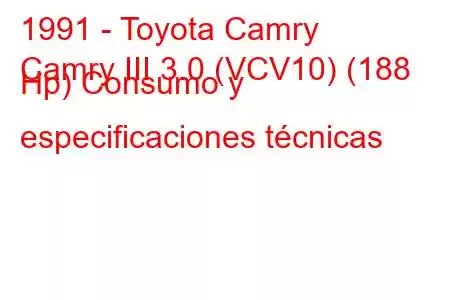 1991 - Toyota Camry
Camry III 3.0 (VCV10) (188 Hp) Consumo y especificaciones técnicas