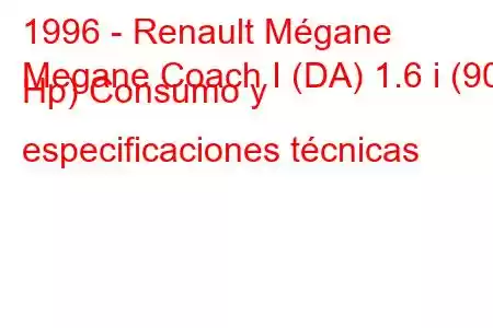 1996 - Renault Mégane
Megane Coach I (DA) 1.6 i (90 Hp) Consumo y especificaciones técnicas