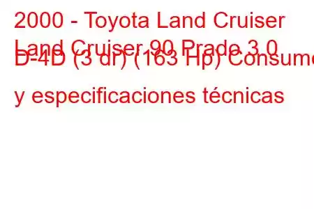 2000 - Toyota Land Cruiser
Land Cruiser 90 Prado 3.0 D-4D (3 dr) (163 Hp) Consumo y especificaciones técnicas