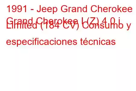 1991 - Jeep Grand Cherokee
Grand Cherokee I (Z) 4.0 i Limited (184 CV) Consumo y especificaciones técnicas