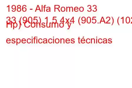 1986 - Alfa Romeo 33
33 (905) 1.5 4x4 (905.A2) (102 Hp) Consumo y especificaciones técnicas