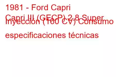 1981 - Ford Capri
Capri III (GECP) 2.8 Super Inyección (160 CV) Consumo y especificaciones técnicas