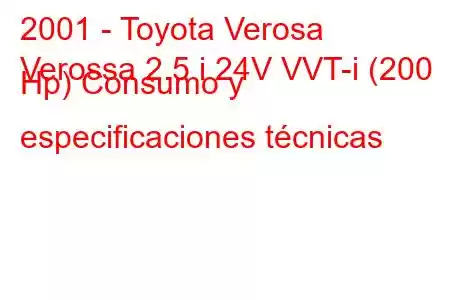 2001 - Toyota Verosa
Verossa 2.5 i 24V VVT-i (200 Hp) Consumo y especificaciones técnicas