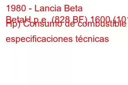 1980 - Lancia Beta
BetaH.p.e. (828 BF) 1600 (101 Hp) Consumo de combustible y especificaciones técnicas